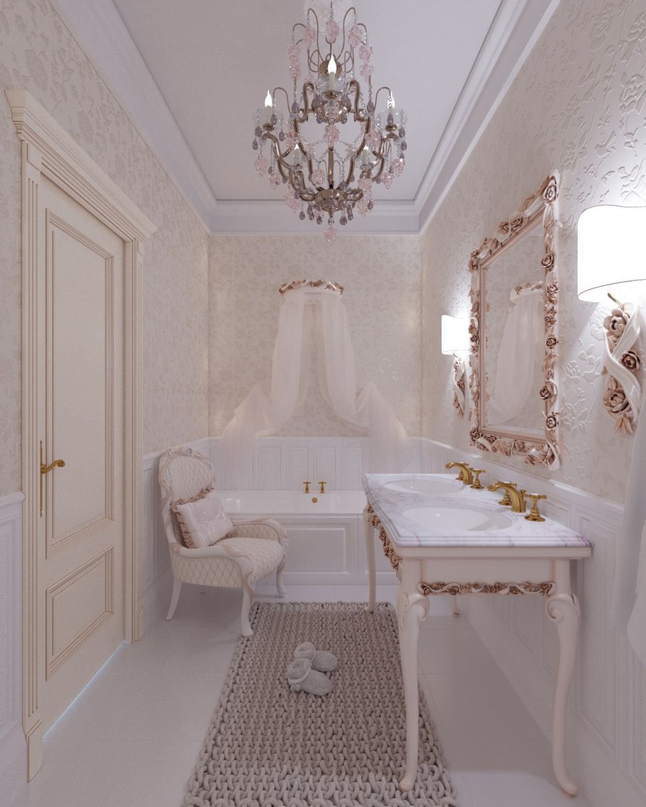 Белая ванная в классическом стиле