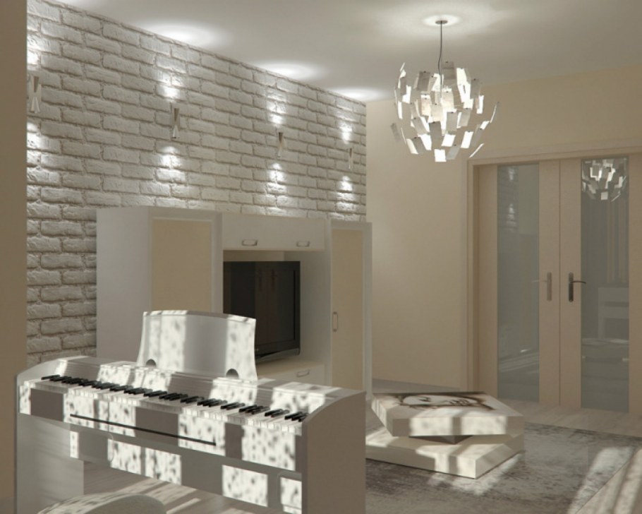 Зеркальные кирпичики в гостиной