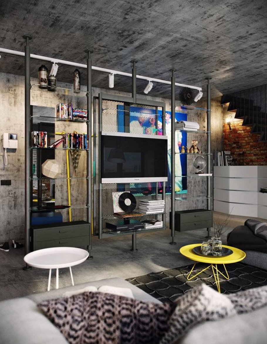 Индустриальный стиль Индастриал интерьер гостиная