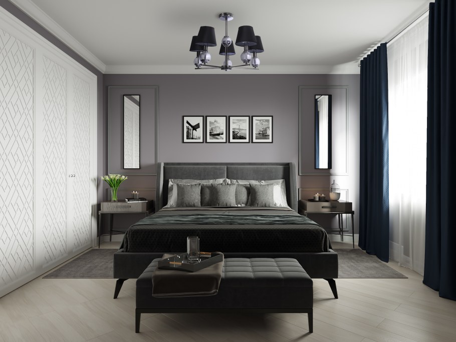 Спальня с черной мебелью