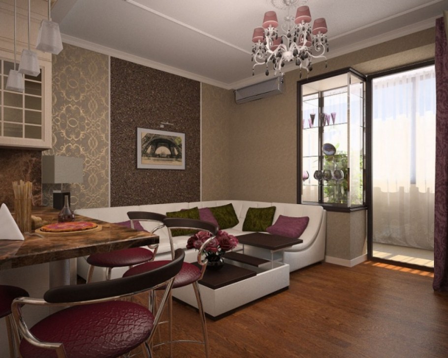 Гостиная с бетонной стеной