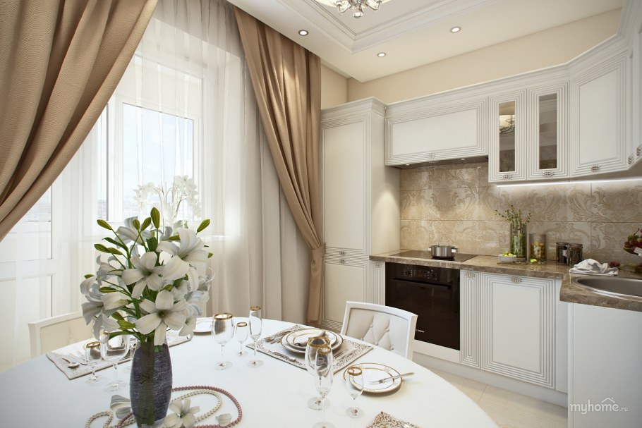 Интерьер кухни в бело голубых тонах
