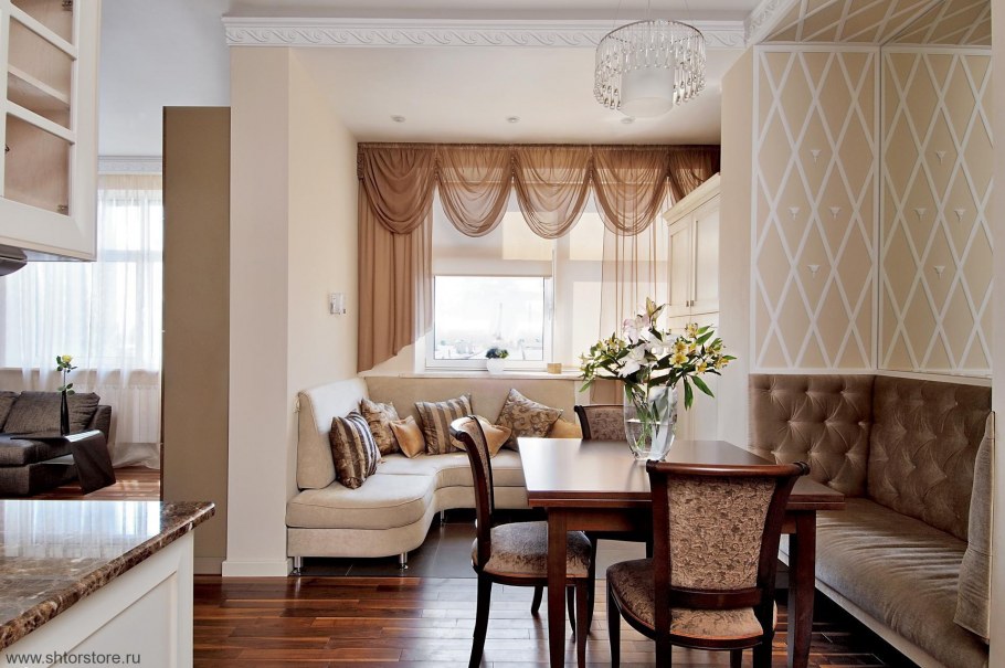 Шторы в кухню гостиную современная классика