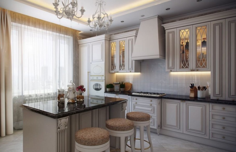 Темная кухня в стиле Неоклассика