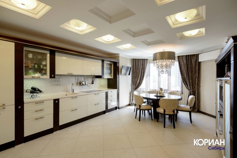 Угловые кухни арт деко с окном