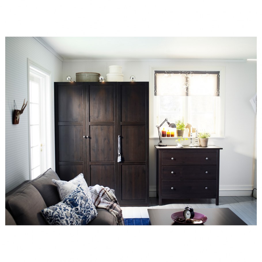 ХЕМНЭС комод с 3 ящиками, черно-коричневый108x96 см