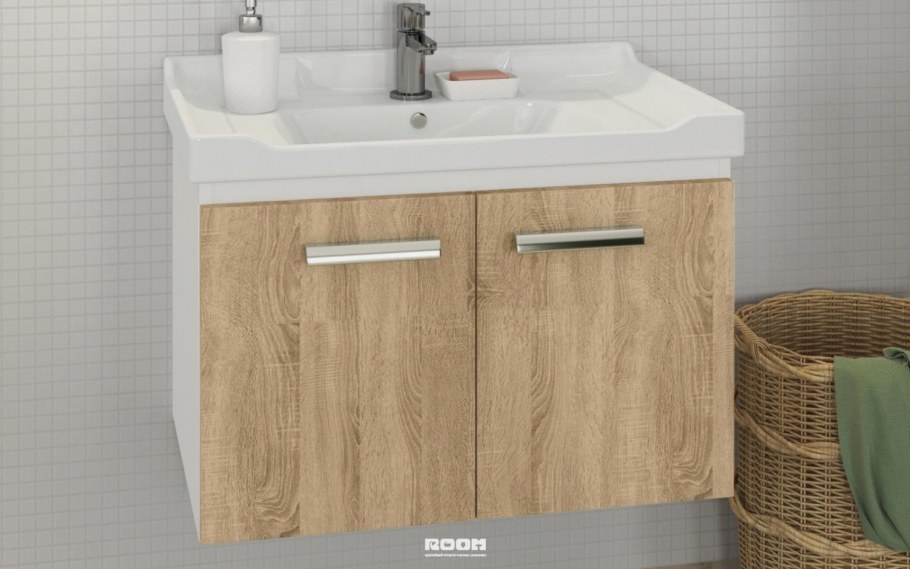 Comforty. Тумба-умывальник "Рига-60" дуб сонома с раковиной Comforty 9335-60