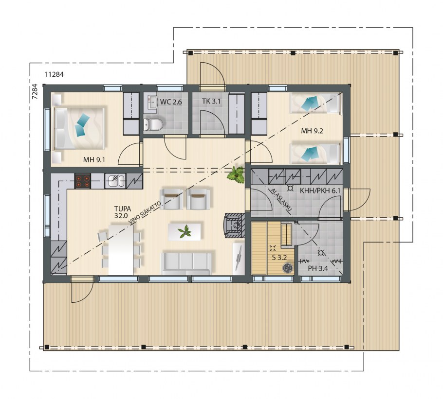 План финского одноэтажного дома 80 кв.м