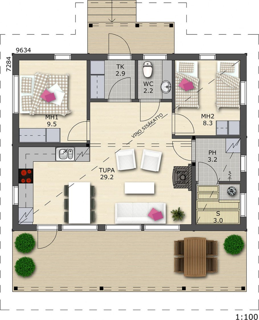 Финский одноэтажный дом планировка 100м2