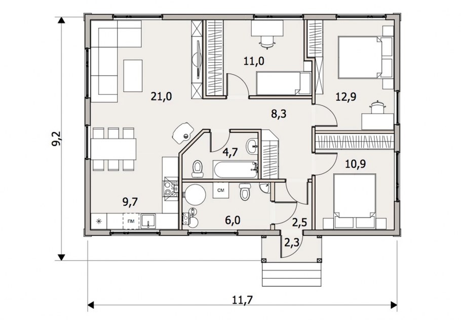 Финский одноэтажный дом планировка 100м2