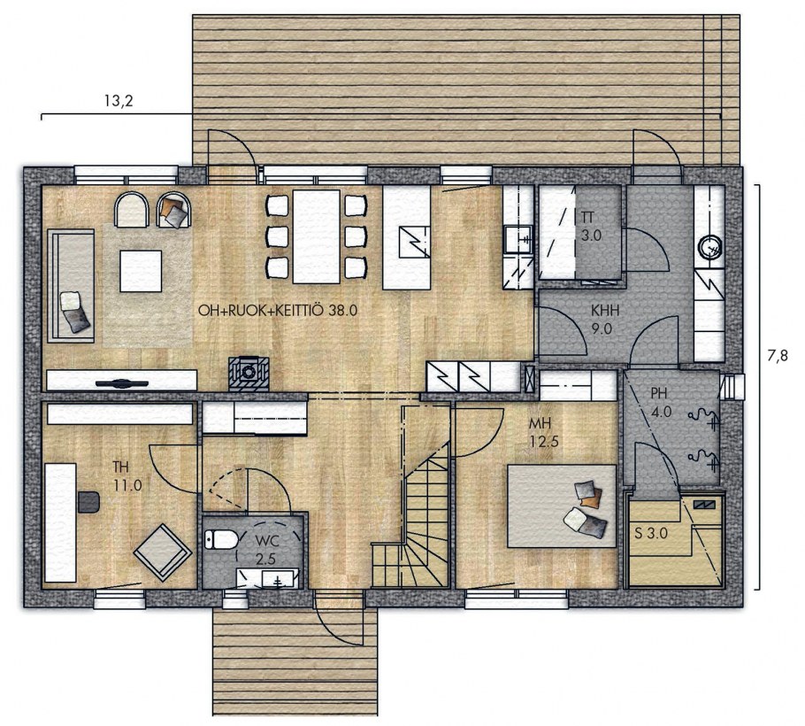 Финский одноэтажный каркасный дом планировка
