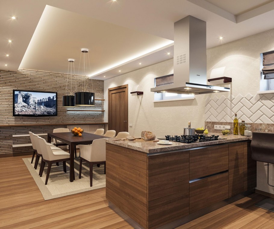 Кухня гостиная в цоколе