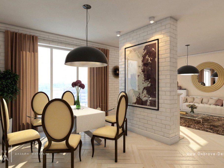 Зонирование кухни и гостиной