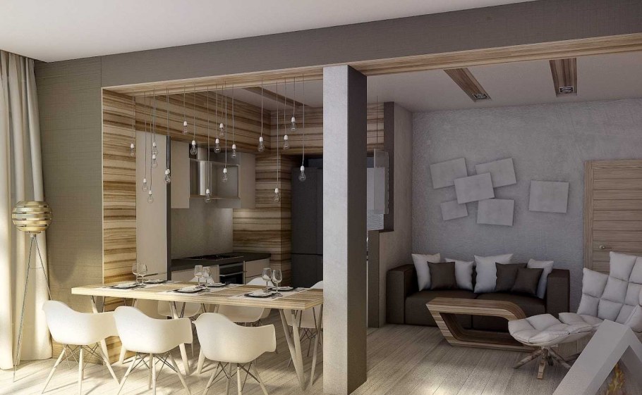 Зонирование кухни и гостиной