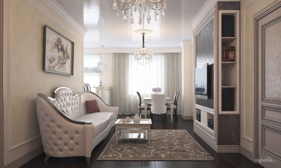 Гостиная 18кв м в стиле классика