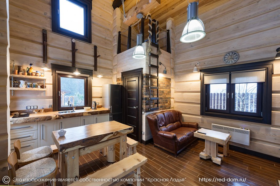 Интерьеры деревянных домов в темных тонах
