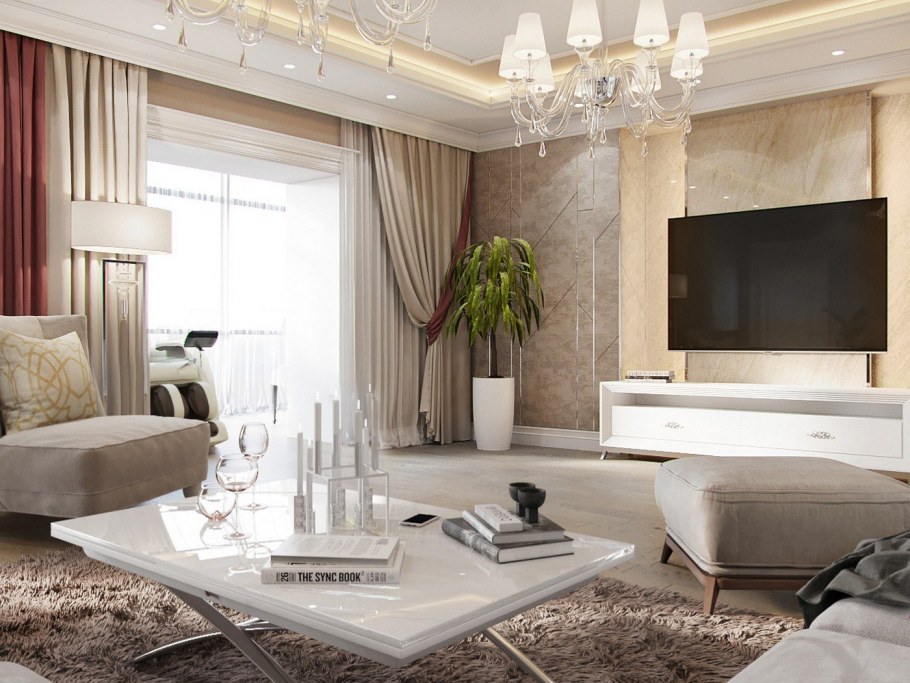 Гостиная арт деко в светлых тонах