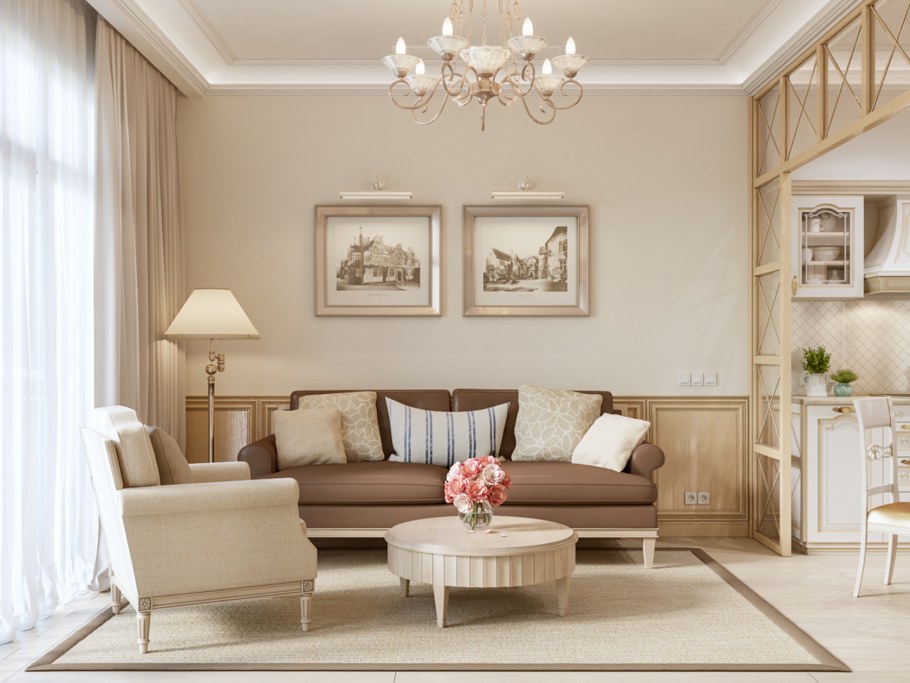 Гостиная Неоклассика светлая Пинскдрев