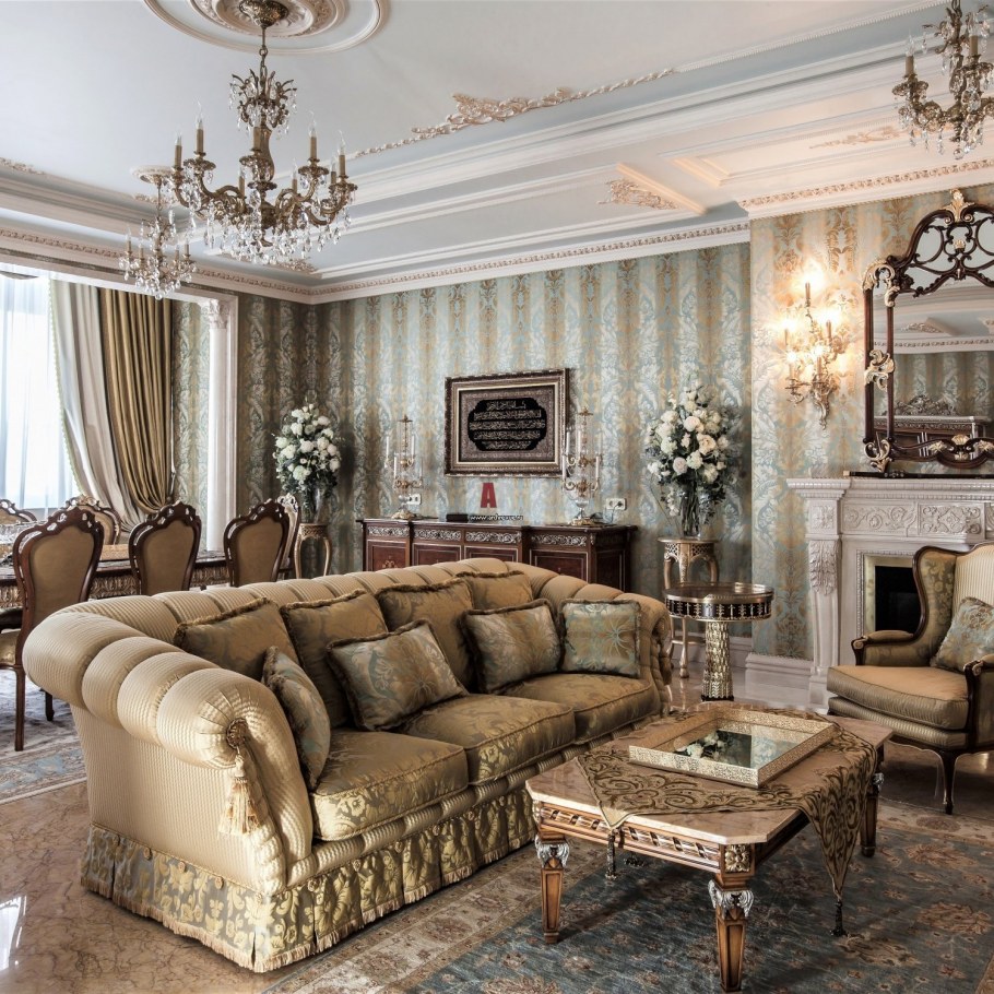 Большая гостиная в классическом стиле