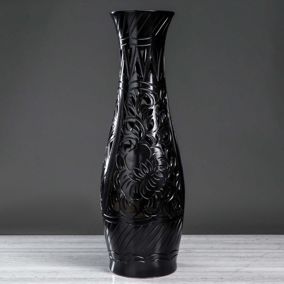 Ваза напольная 70см Лора резка чёрная 4859359