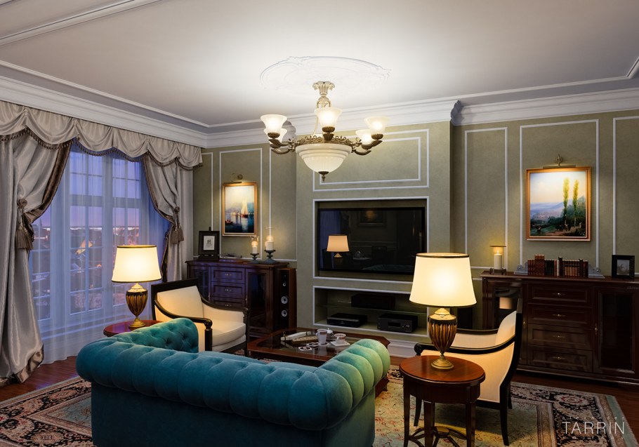 Освещение в гостиной классика