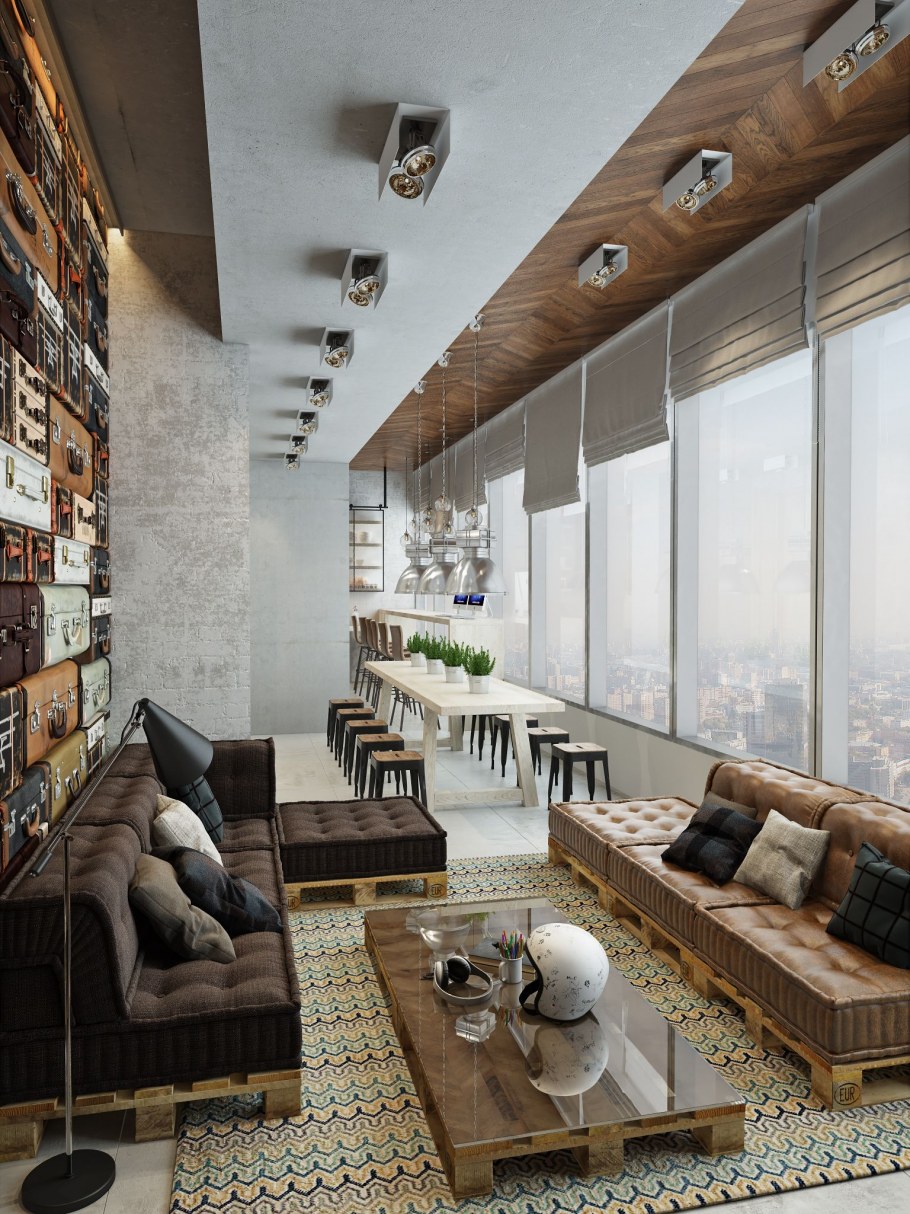 Интерьер в стиле лофт в загородном доме