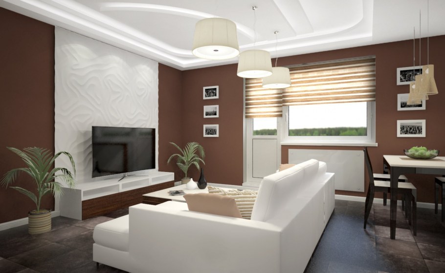 Гостиная в коричнево белом цвете