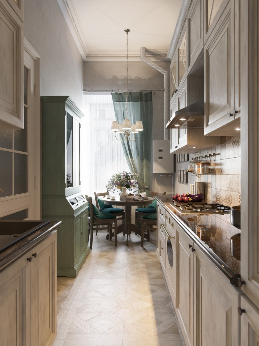 Интерьер вытянутой кухни