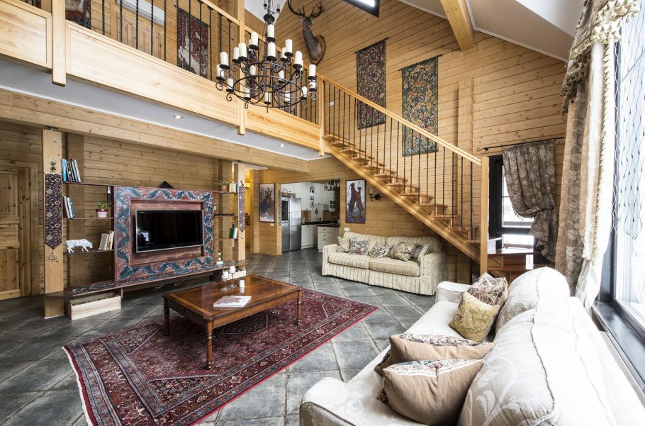 Интерьер в стиле Шале в доме из клееного бруса