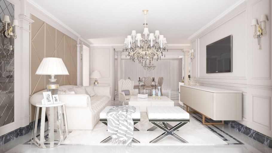 Интерьер в неоклассическом стиле в светлых тонах