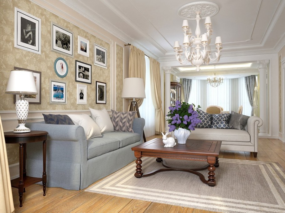Светлая гостиная в классическом стиле