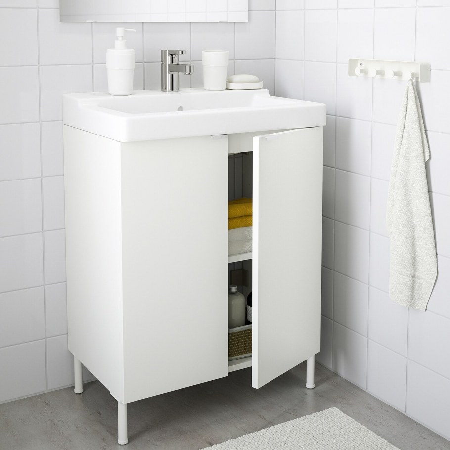 ЛИЛЛОНГЕН шкаф под раковину с 2 дверц, белый, Энсен смеситель, 61x41x87 см