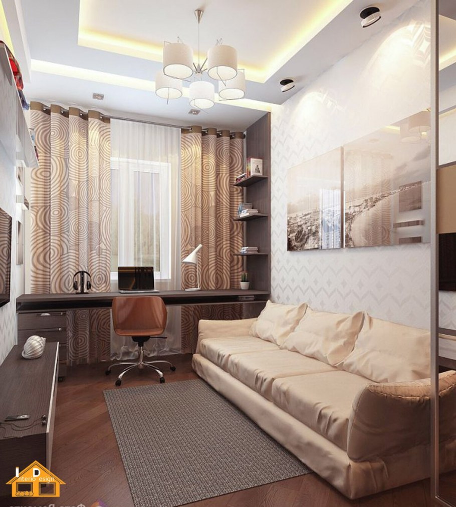 Интерьер узкой гостиной