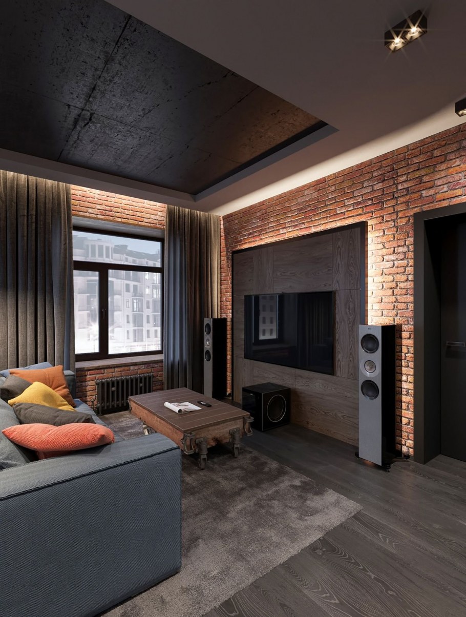 Интерьер лофт гостиная 15кв