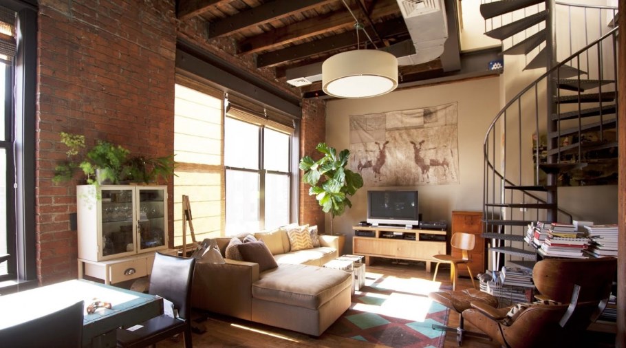 Гостиная лофт Индастриал интерьер