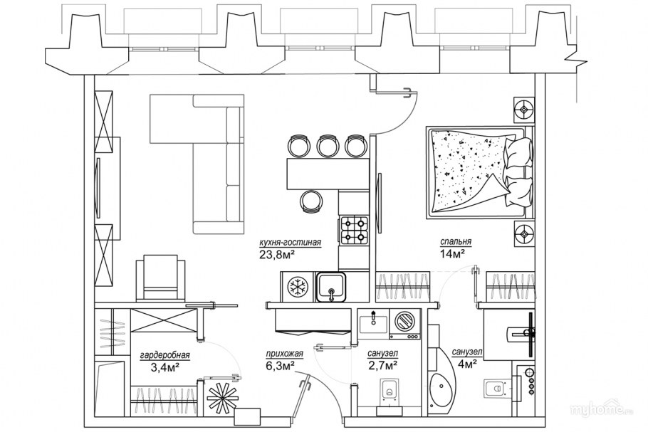 Планировка евродвушка 60 кв