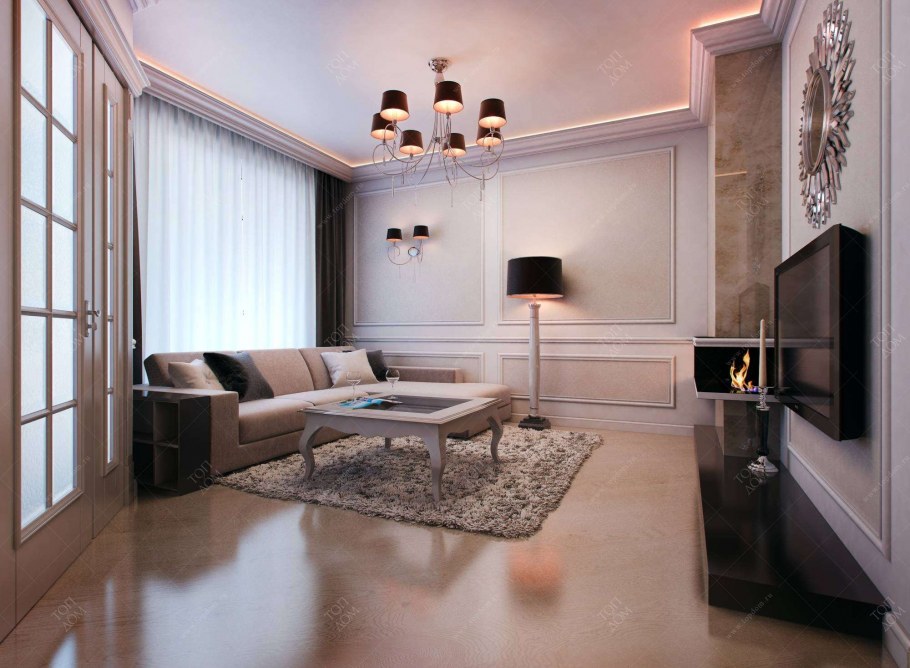 Современная гостиная в бежевых тонах