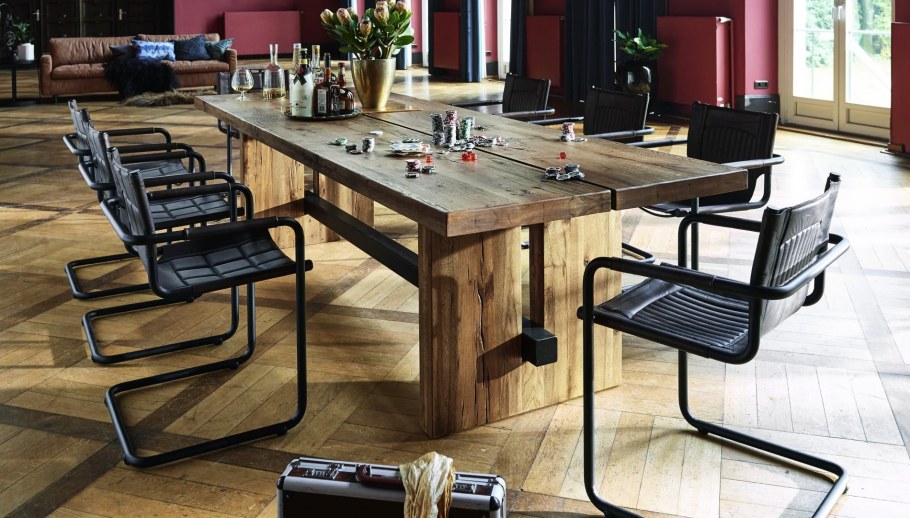 Обеденный дубовый стол лофт (основание металл) r43-635