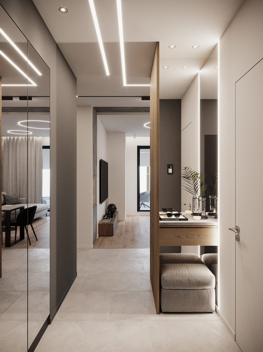 Коридор переходящий в гостиную