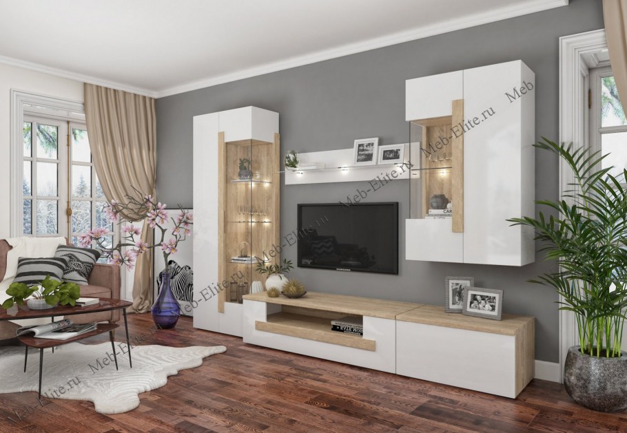 Гостиная Милана сонома белый глянец