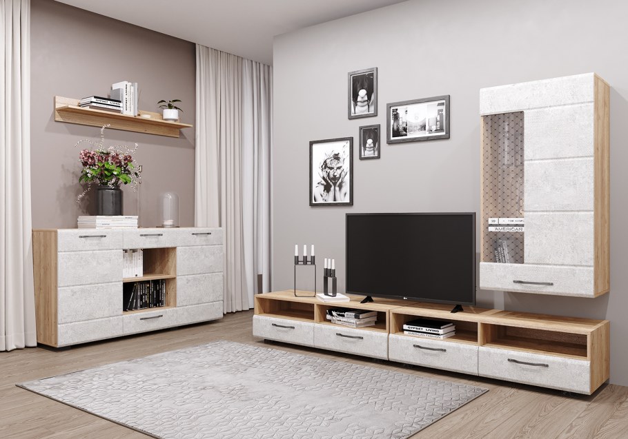 Гостиная "Асти" белый глянец / дуб Бурнатти