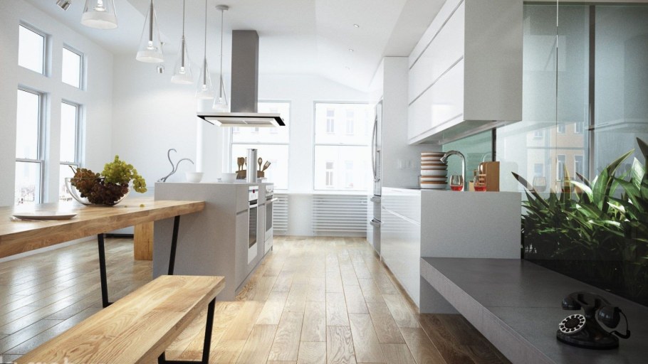 Деревянный пол на кухне