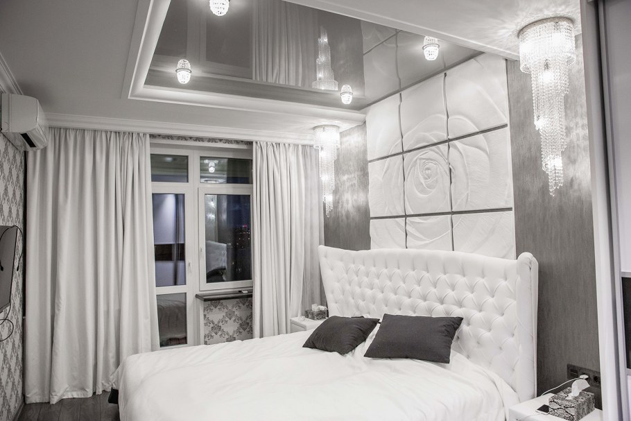 Серый натяжной потолок