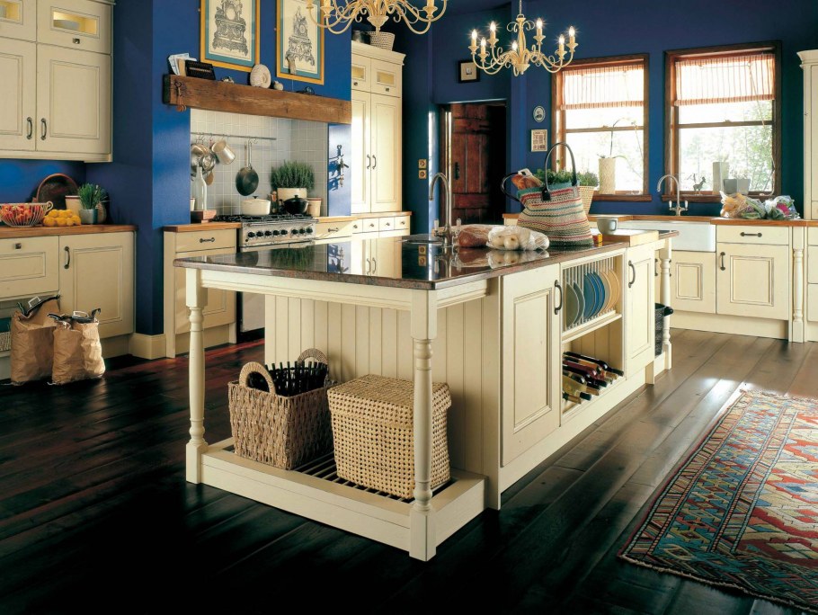Кухни в стиле Кантри синего цвета