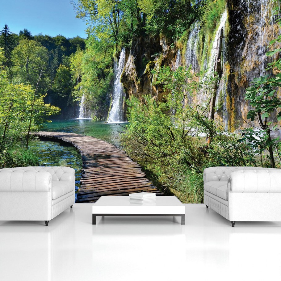 Фотообои водопад в интерьере