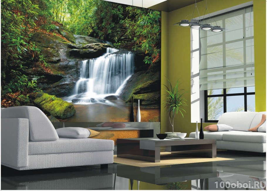 Фотообои водопад в интерьере