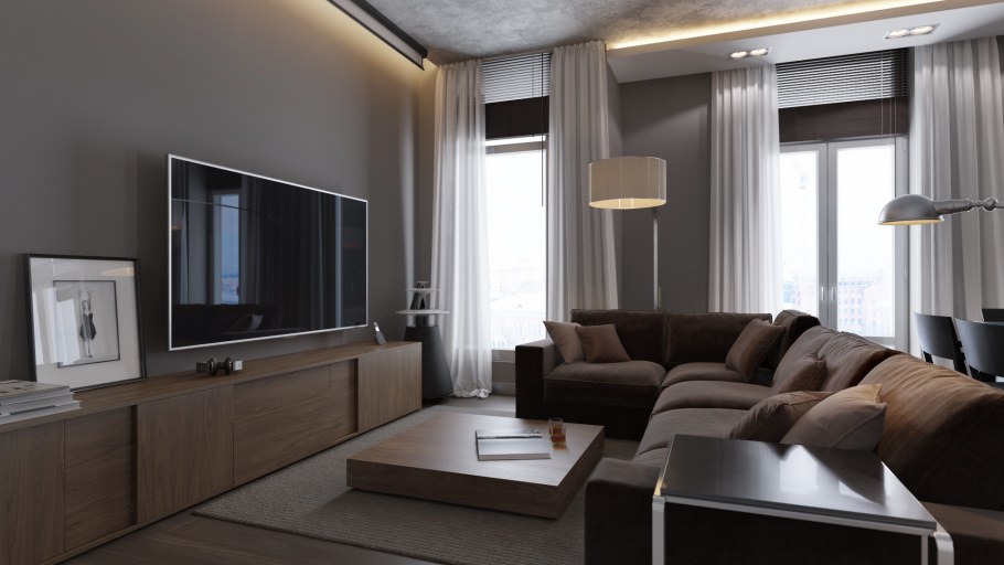 Дизайн комнаты зала серый