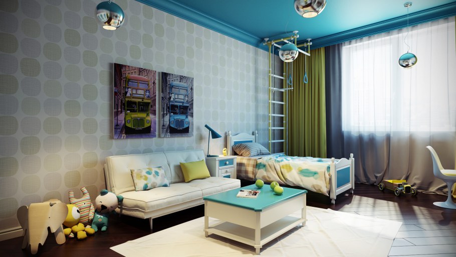 Голубой потолок в детской