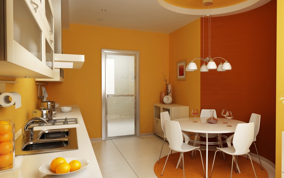 Оранжевые стен6ы на кухни