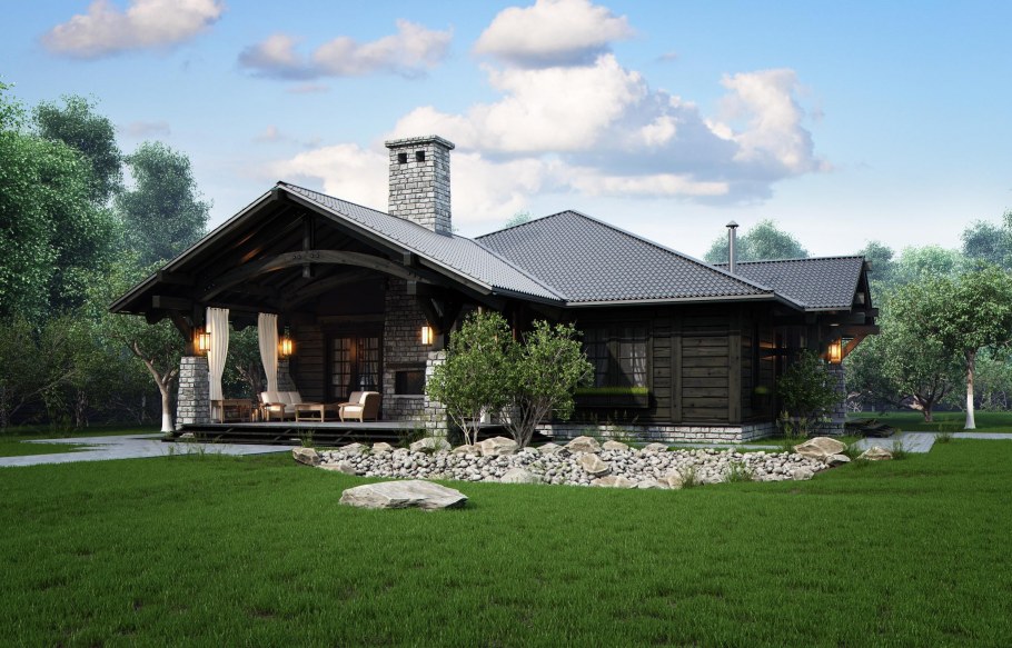 Красивый одноэтажный каменный дом